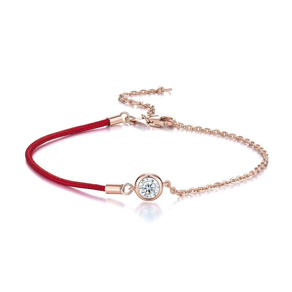 Wholesale Moissanite Inlaid Geometric Style S925 Silver Women's Bubble Red Rope Bracelet