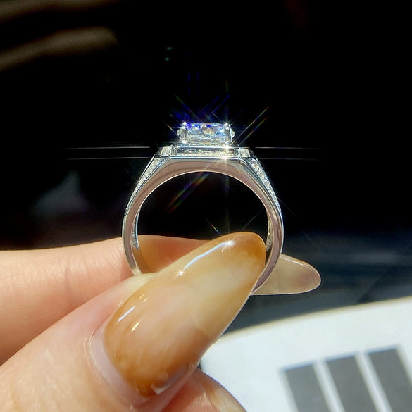 Wholesale Moissanite Men's Diamond Ring In Boyfriend Style Geometric Design Sterling Silver With Electroplating