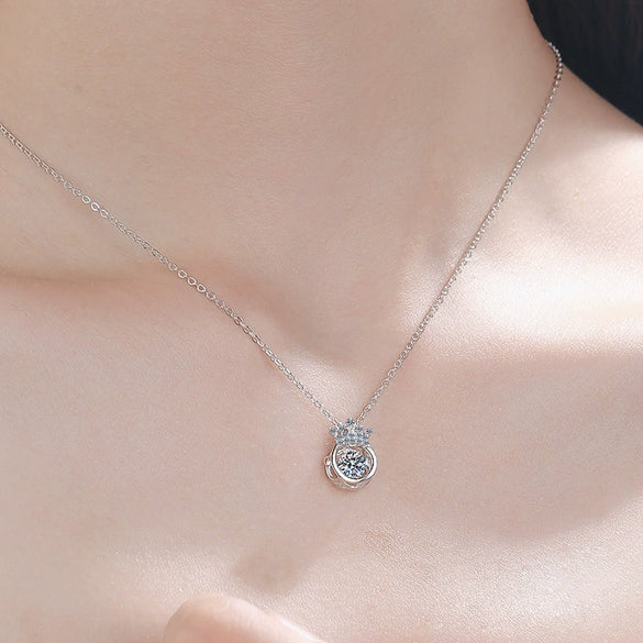 Wholesale Moissanite Necklace S925 Sterling Silver Crown Beating Heart Electroplated