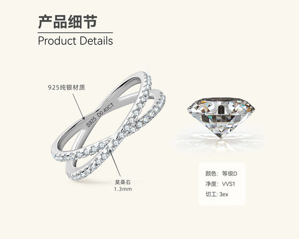 Wholesale Moissanite Ring Women's 925 Sterling Silver Niche Design Geometric Electroplated