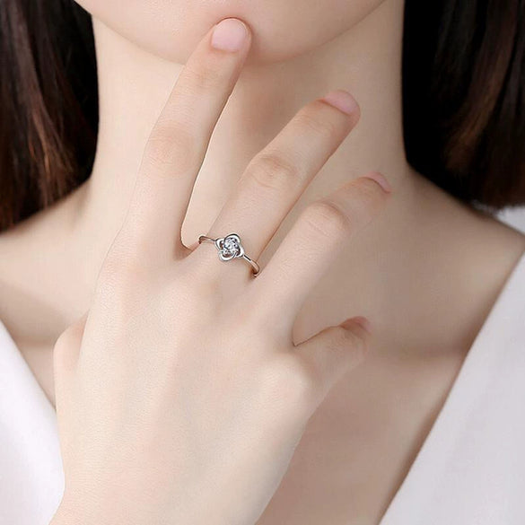 Wholesale Moissanite S925 Sterling Silver Four Leaf Clover And Letter Shape Light Luxury Design Diamond Processing Adjustable Ring For Women