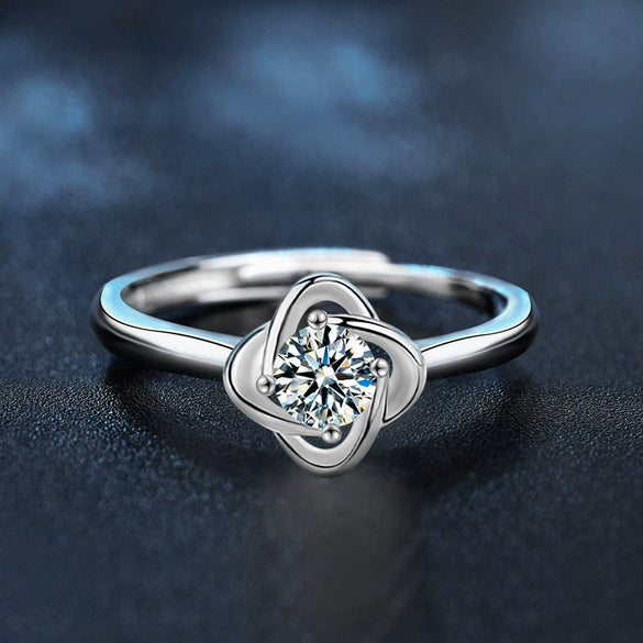 Wholesale Moissanite S925 Sterling Silver Four Leaf Clover And Letter Shape Light Luxury Design Diamond Processing Adjustable Ring For Women
