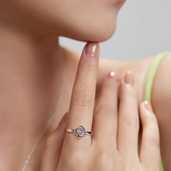 Wholesale Moissanite S925 Sterling Silver Four Leaf Clover And Letter Shape Light Luxury Design Diamond Processing Adjustable Ring For Women