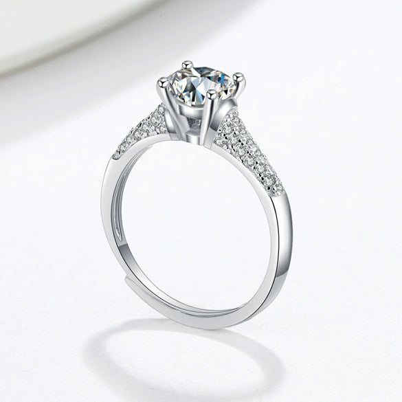 Wholesale Moissanite S925 Sterling Silver Ring Geometric Style Electroplated Four Claw Female Ring
