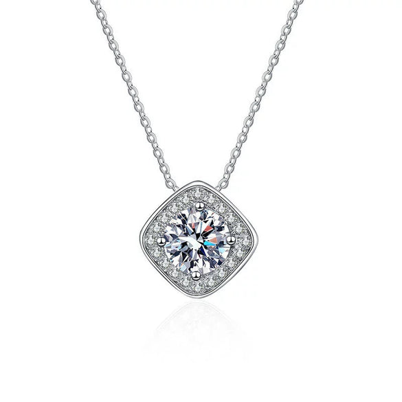 Wholesale Moissanite 925 Silver Classic Square Pendant Necklace Electroplated Geometric Style