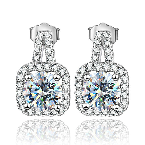 Wholesale Moissanite Square Diamond Earrings Silver Geometric Style Electroplated For Women