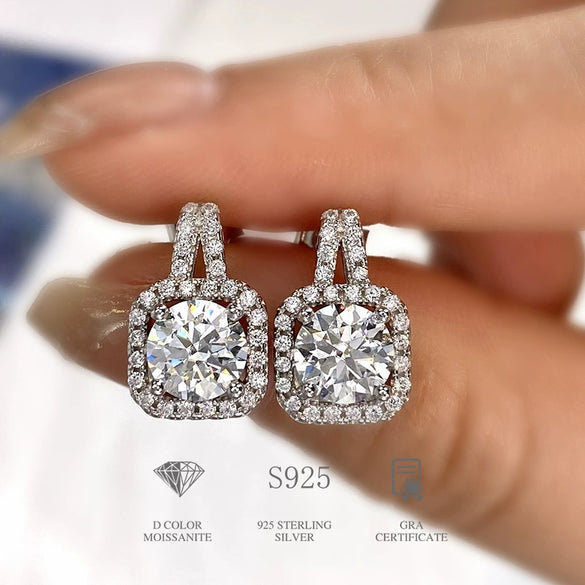 Wholesale Moissanite Square Diamond Earrings Silver Geometric Style Electroplated For Women