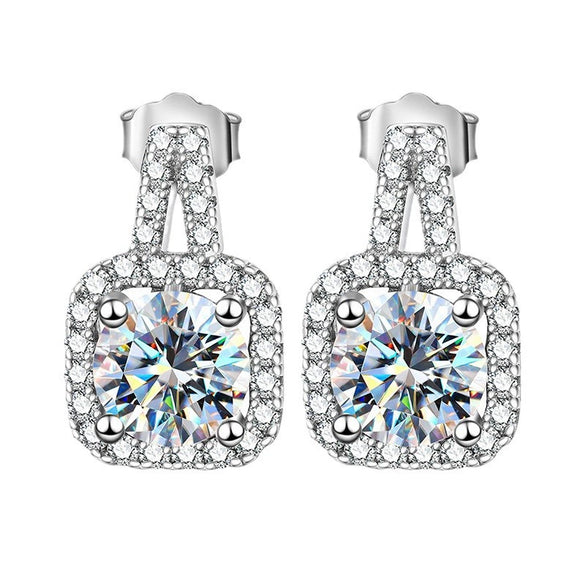 Wholesale Moissanite Square Diamond Earrings Silver Geometric Style Electroplated For Women