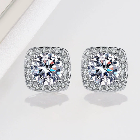 Wholesale Moissanite Square 925 Silver Stud Earrings Geometric Style Electroplated Women's Jewelry