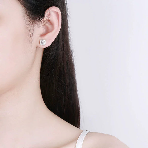 Wholesale Moissanite Square 925 Silver Stud Earrings Geometric Style Electroplated Women's Jewelry