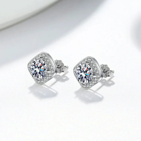 Wholesale Moissanite Square 925 Silver Stud Earrings Geometric Style Electroplated Women's Jewelry