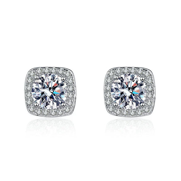 Wholesale Moissanite Square 925 Silver Stud Earrings Geometric Style Electroplated Women's Jewelry