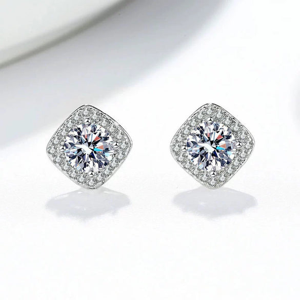 Wholesale Moissanite Square 925 Silver Stud Earrings Geometric Style Electroplated Women's Jewelry