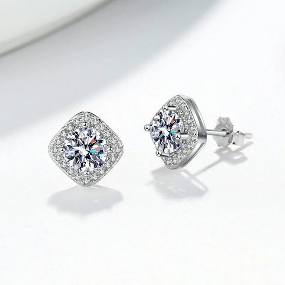 Wholesale Moissanite Square 925 Silver Stud Earrings Geometric Style Electroplated Women's Jewelry
