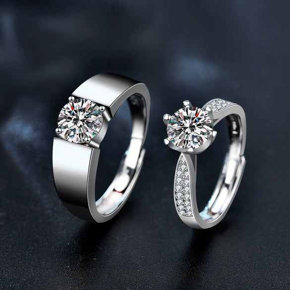 Wholesale Moissanite 925 Sterling Silver Open Couple Ring Minimalist Geometric Style Electroplated