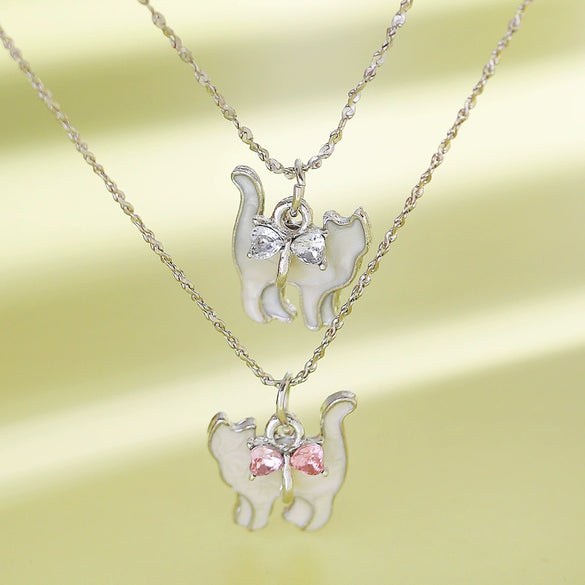 Wholesale Motherofpearl Animal Shaped Copper Electroplated Kitten Pendant Necklace For Women