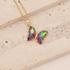 Wholesale Multi Color Gradient Butterfly Pendant Stainless Steel And Copper Necklace With Electroplating Design