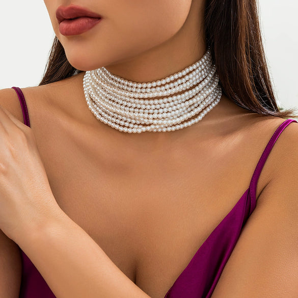 Wholesale Multi Layer Imitation Pearl Women's Necklace Geometric Baroque Style Ball Chain Jewelry Choker