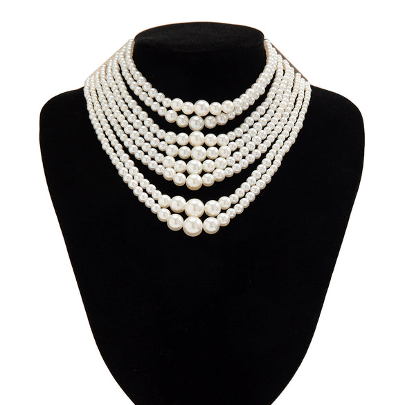 Wholesale Multi Layer Imitation Pearl Women's Necklace Geometric Baroque Style Ball Chain Jewelry Choker