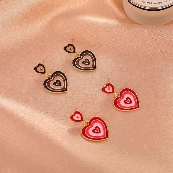 Wholesale Multi Layer Lovely Simple Circle Double Peach Heart Earrings In Alloy With Electroplating Treatment
