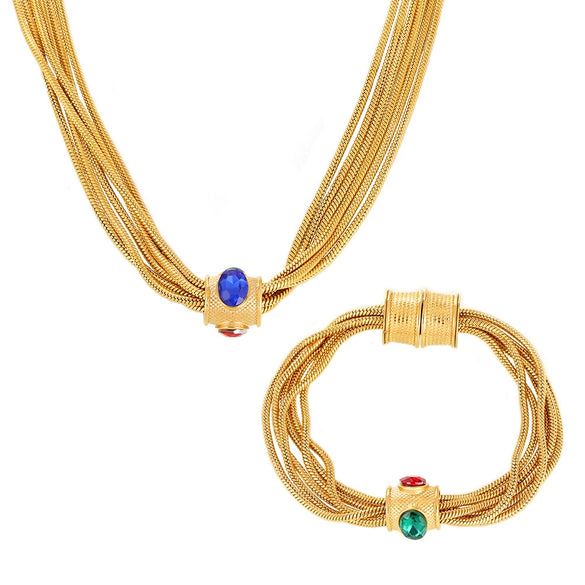 Wholesale Multi Layer Plain Gold Chain Inlaid With Rhinestone Necklace Bracelet Set In Titanium Steel With Electroplating For Women