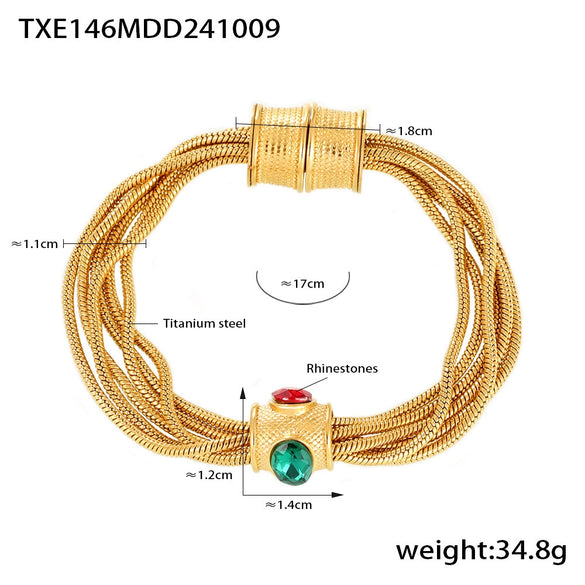 Wholesale Multi Layer Plain Gold Chain Inlaid With Rhinestone Necklace Bracelet Set In Titanium Steel With Electroplating For Women