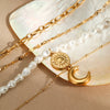 Wholesale Multi Layer Stacked Baroque Pearl Style Stainless Steel Clavicle Chain With Geometric Pattern And Electroplating For Women
