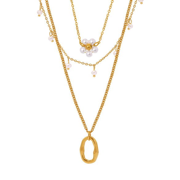 Wholesale Multi Layer Tassel Shell Bead Necklace In Light Luxury Elegant Style Stainless Steel Plated With Geometric Design