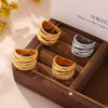 Wholesale Multi Layer Twist Cross Diamond Hollow Ring 316L Stainless Steel 18K Gold Plated Geometric Style For Women