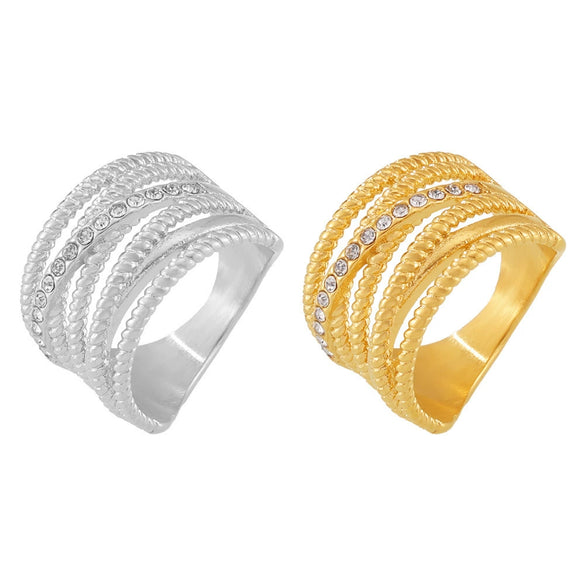 Wholesale Multi Layer Twist Cross Diamond Hollow Ring 316L Stainless Steel 18K Gold Plated Geometric Style For Women