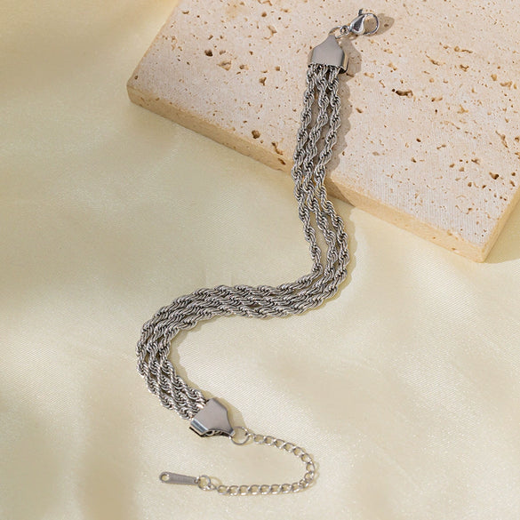 Wholesale Multi Layer Women's Retro Simple Fashion Metal Bracelet Set Titanium Steel Geometric Electroplated