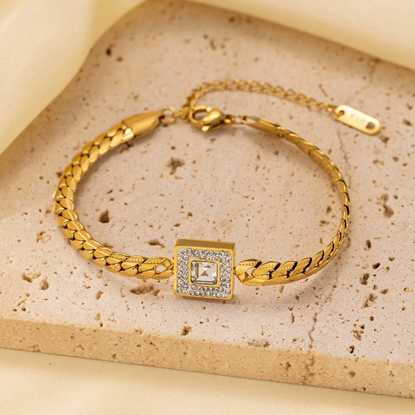 Wholesale Multi Layer Women's Retro Simple Fashion Metal Bracelet Set Titanium Steel Geometric Electroplated