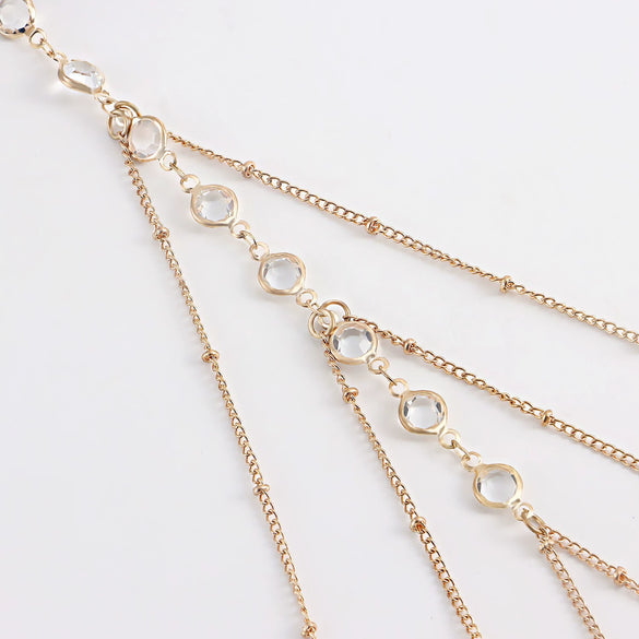 Wholesale Multichain Leg Chain Golden Sexy Thigh Chain Women's Diamond Multilayer Clip Bead Chain Body Chain Alloy Inlaid With Artificial Gemstones And Semi Precious Stones