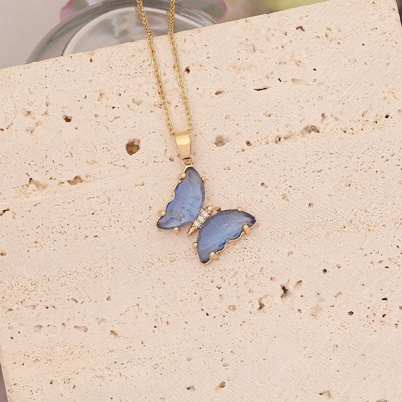 Wholesale Multicolor Butterfly Stainless Steel And Copper Jewelry Necklace With Electroplating Treatment