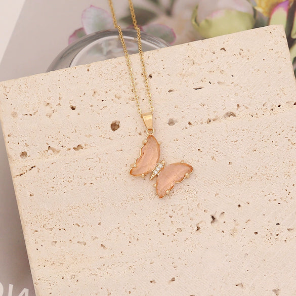 Wholesale Multicolor Butterfly Stainless Steel And Copper Jewelry Necklace With Electroplating Treatment