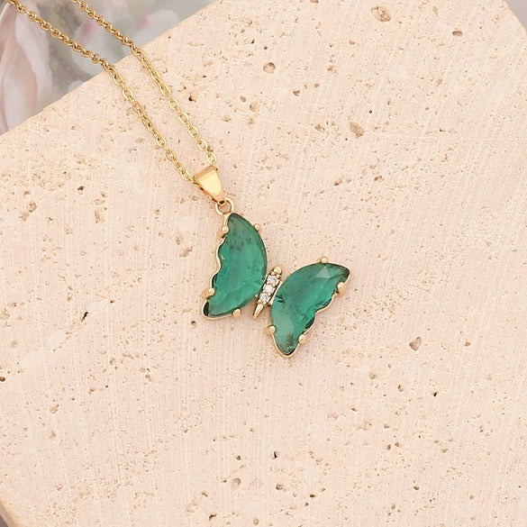 Wholesale Multicolor Butterfly Stainless Steel And Copper Jewelry Necklace With Electroplating Treatment