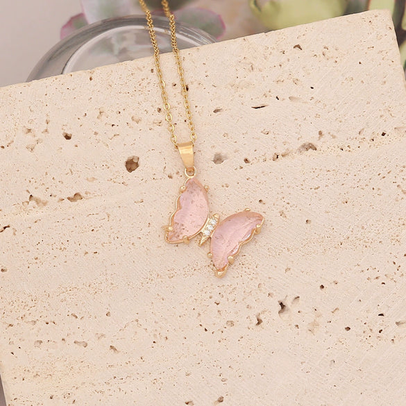 Wholesale Multicolor Butterfly Stainless Steel And Copper Jewelry Necklace With Electroplating Treatment