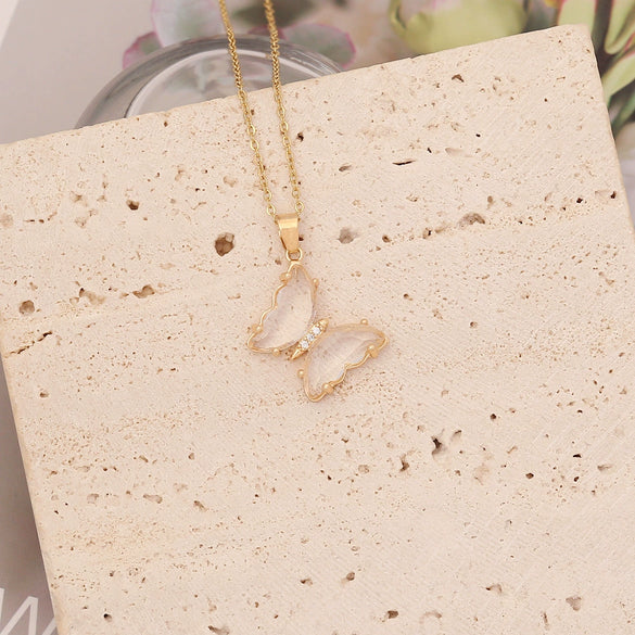 Wholesale Multicolor Butterfly Stainless Steel And Copper Jewelry Necklace With Electroplating Treatment