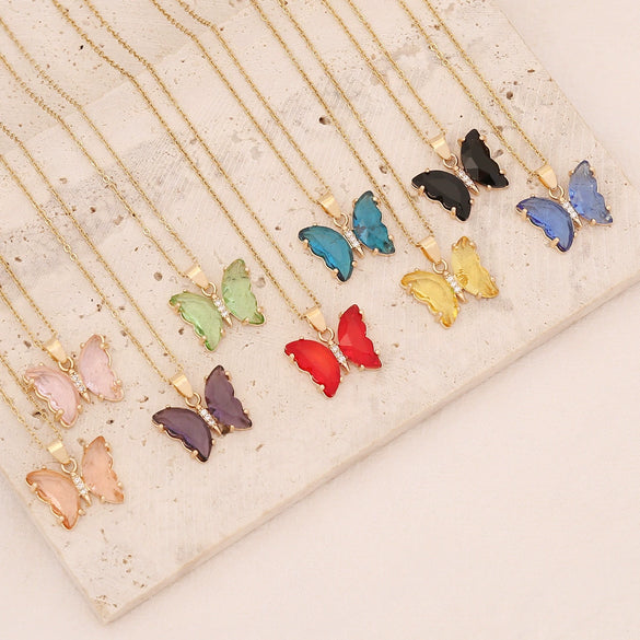 Wholesale Multicolor Butterfly Stainless Steel And Copper Necklace With Electroplating Treatment