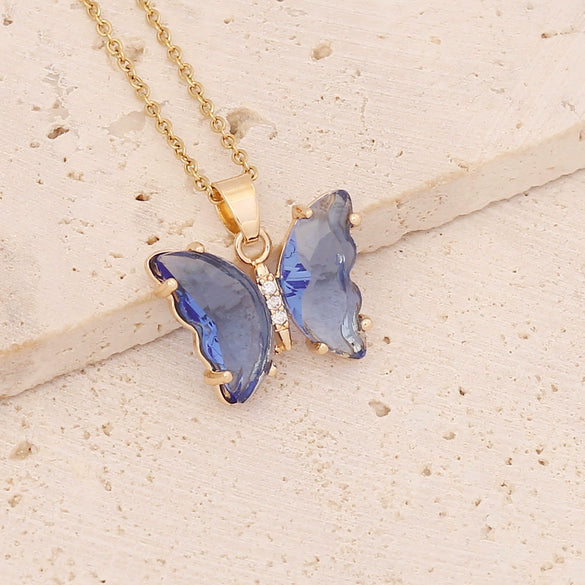 Wholesale Multicolor Butterfly Stainless Steel And Copper Necklace With Electroplating Treatment