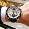 Wholesale Multifunctional Fully Automatic Mechanical Men's Watch With Round Dial Alloy Case Stainless Steel Buckle And Genuine Leather Strap