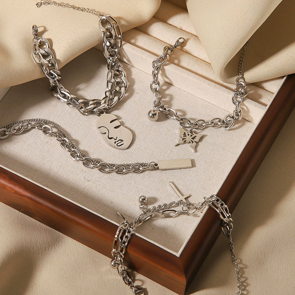 Wholesale Multilayer Chain Cuban Style Stainless Steel Bracelet With Butterfly Cross Pendant 18K Vacuum Plated For Women And Unisex