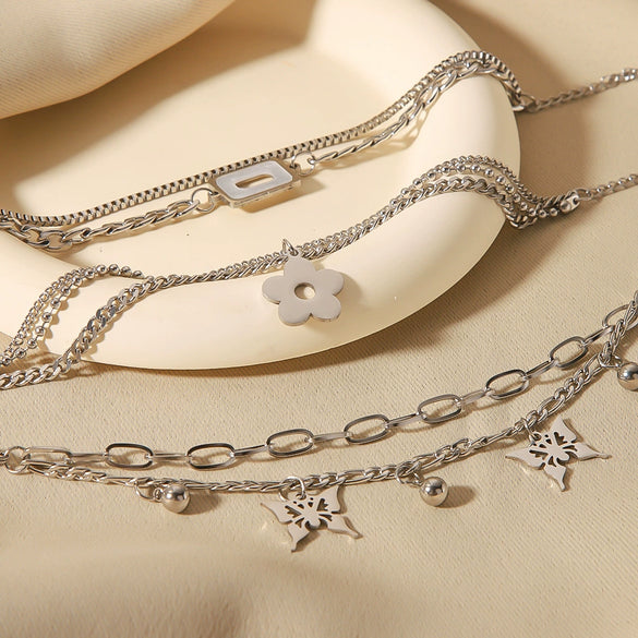 Wholesale Multilayer Chain Cuban Style Stainless Steel Bracelet With Butterfly Cross Pendant 18K Vacuum Plated For Women And Unisex