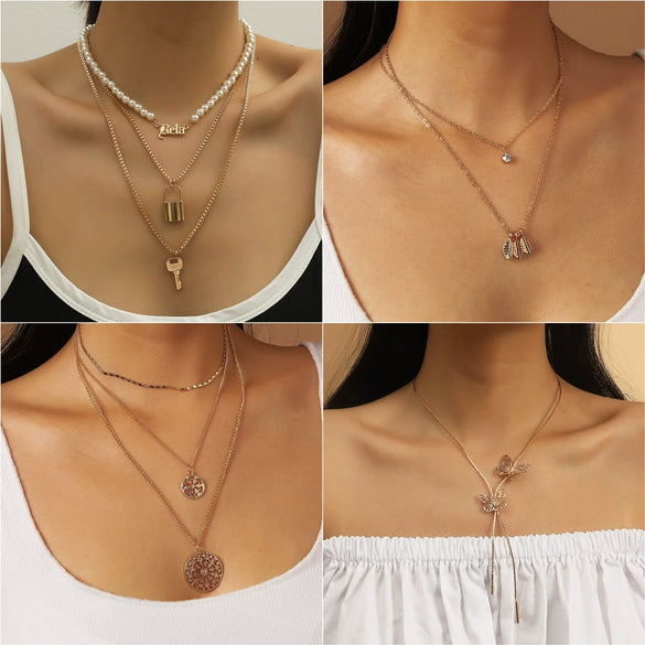 Wholesale Multilayer Hip Hop Style Alloy Cross Chain Pendant Clavicle Sweater Necklace With Electroplating