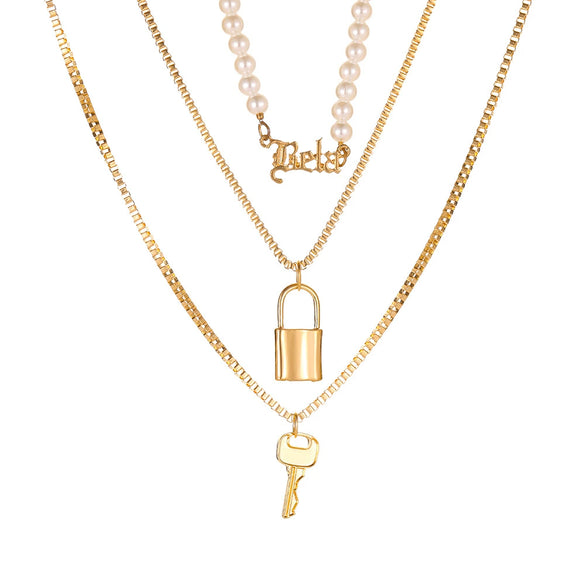 Wholesale Multilayer Hip Hop Style Alloy Cross Chain Pendant Clavicle Sweater Necklace With Electroplating