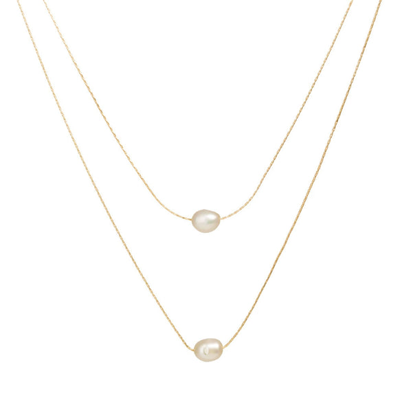 Wholesale Multilayer Ladies Natural Freshwater Pearl Card Neck Chain With Geometric Pattern Alloy 18K Gold Electroplated Bamboo Chain Necklace