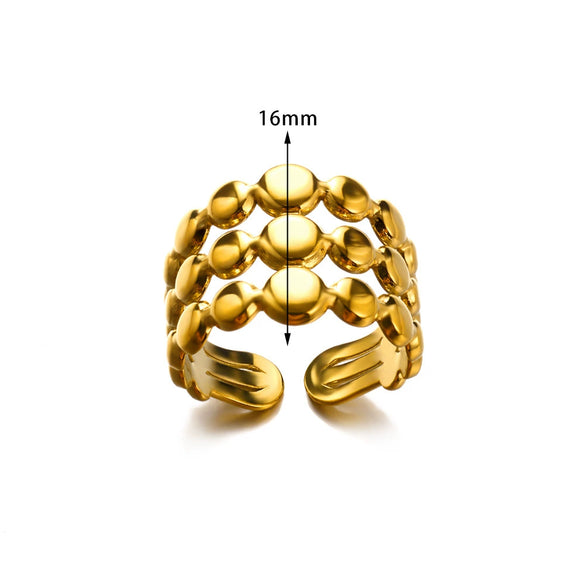 Wholesale Multilayer Line Open Geometric Ring Stainless Steel Gold Plated