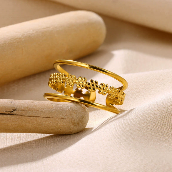 Wholesale Multilayer Line Open Geometric Ring Stainless Steel Gold Plated