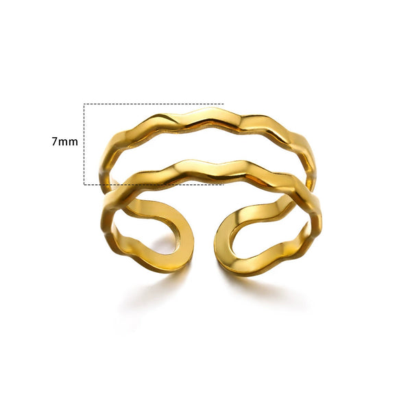 Wholesale Multilayer Line Open Geometric Ring Stainless Steel Gold Plated