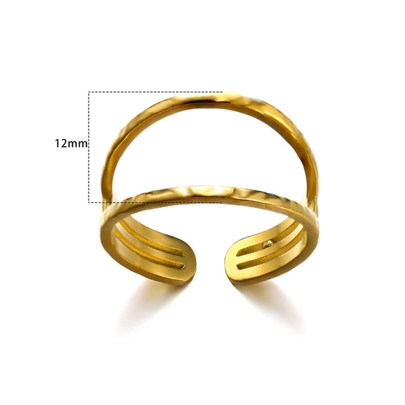 Wholesale Multilayer Line Open Geometric Ring Stainless Steel Gold Plated